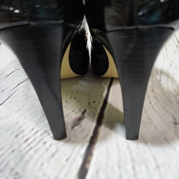 HALE BOB - Black Patent Stacked Block High Heel 4.5" Shoes 8.5 - Picture 5 of 9